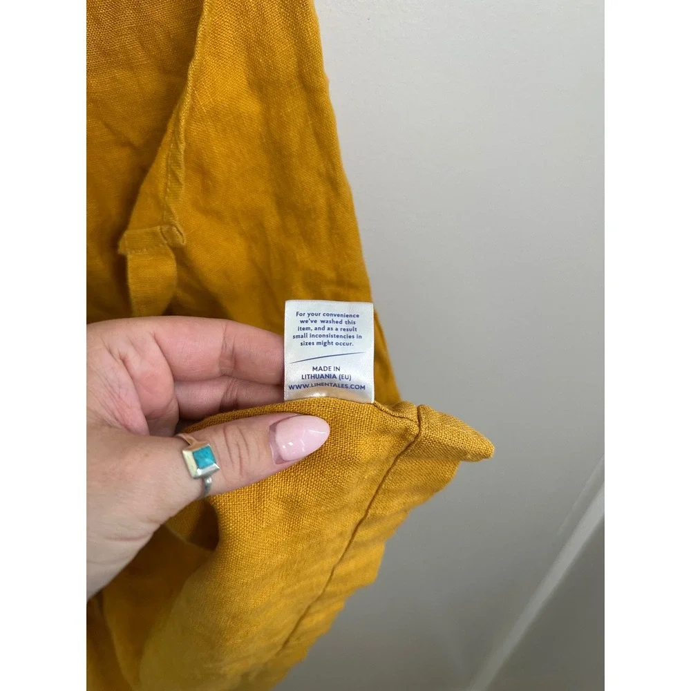 Linen Tales Apron Unisex OS Mustard Yellow EUC 100% Linen Lithuania Pockets